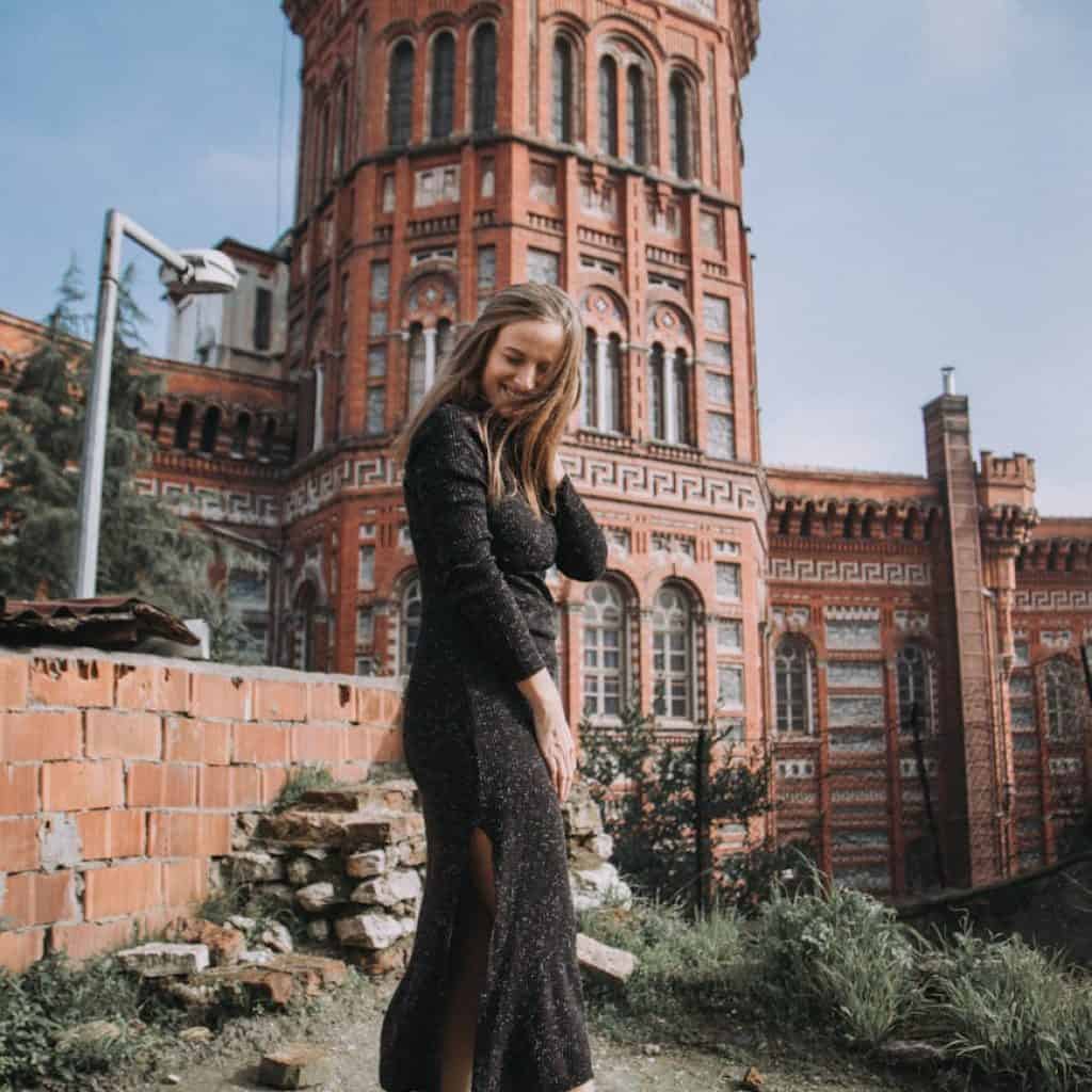 Istanbul Balat woman wearing a black long sleeve dress